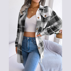 Vivian - abrigo de mangas largas a cuadros a cuadros negros