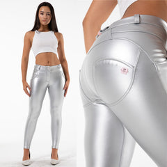 Cheeky Silver PU Butt Lift Pants - Model Mannequin