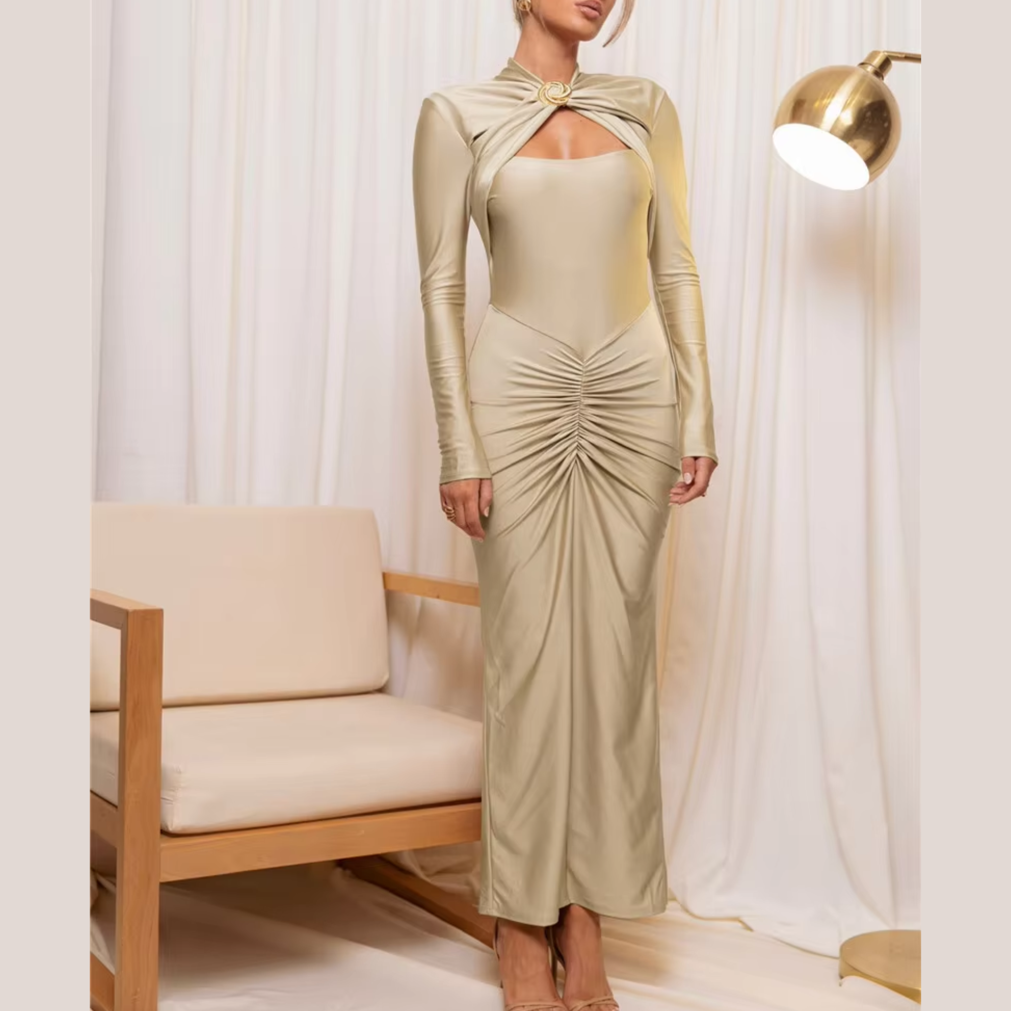 Cutout Ruched Maxi Bodycon Dress: Sophisticated Elegance with a Bold T ...