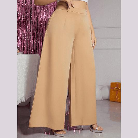 Discovering Style and Comfort with Lola Beige Plus Size High Waist Wide Leg Pants - Model Mannequin