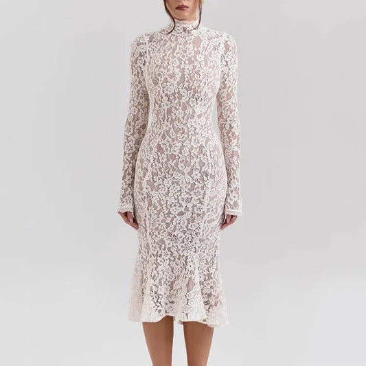 Astra Lace Midi Dress – Classic Elegance in Crisp White