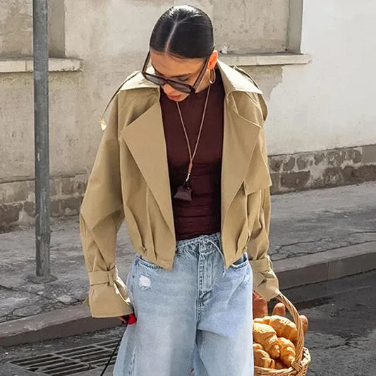 Lorelei Khaki Cropped Trench Jacket – Modern Classic Outerwear