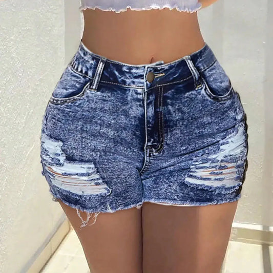 Liesel High-Waisted Ripped Denim Shorts – Edgy Summer Staple | Model Mannequin