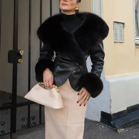 Salice Luxe Faux Fur Trim Leather Jacket: Bold Winter Glamour with a Sculpted Fit