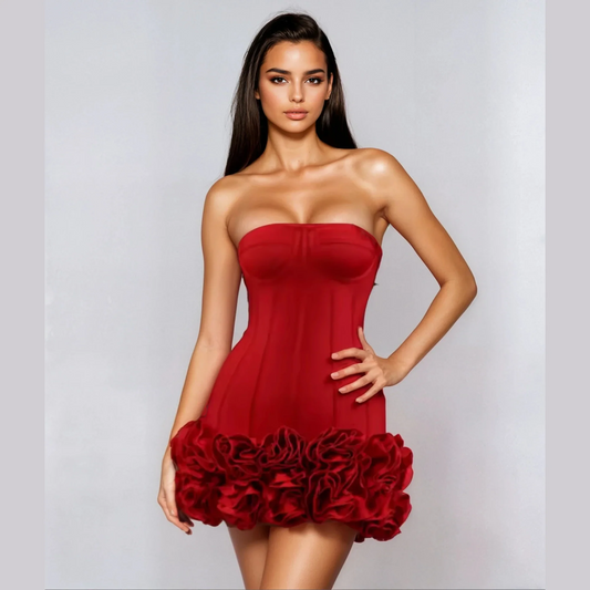 Vivienne – Floral Hem Bandage Dress: Sculpted Elegance with a Couture Finish