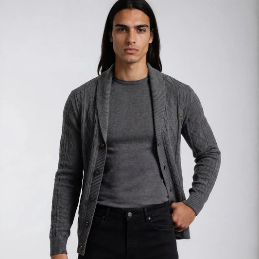 Bastien Textured Shawl Collar Knit Cardigan – Classic Smart Casual Style