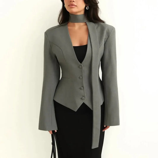 Rynelle – Structured Blazer with Scarf Detail | Modern, Elegant & Tailored