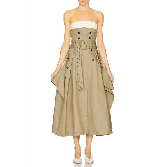Antonella Strapless Trench Midi Dress: Structured Power Meets Couture Elegance