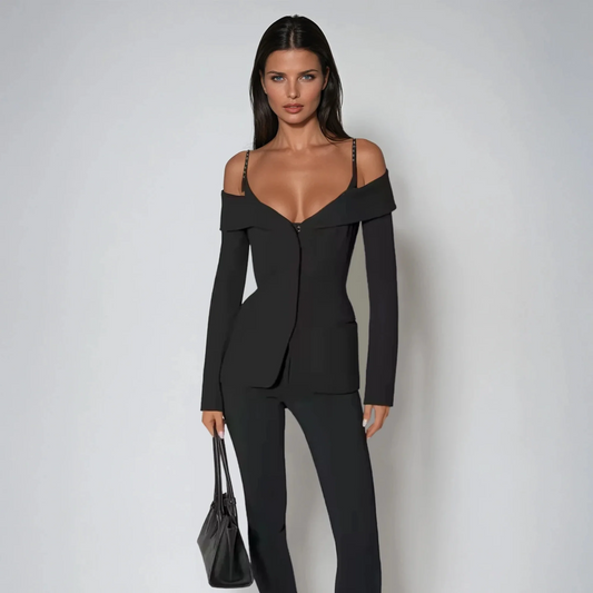 Valentina – Off-Shoulder Structured Top | Sculpted Elegance with Modern Edge