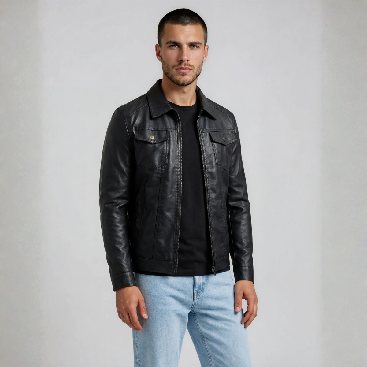 Darian – Classic Black Faux Leather Jacket