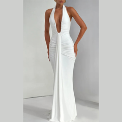 Alessia – Plunge Ruched Halter Maxi Dress