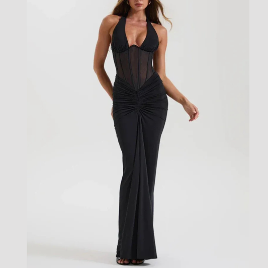 Nerina – Sheer Corset Halter Maxi Dress