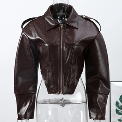 Zarelle – Cropped Faux Leather Zip Jacket
