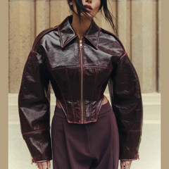 Zarelle – Cropped Faux Leather Zip Jacket