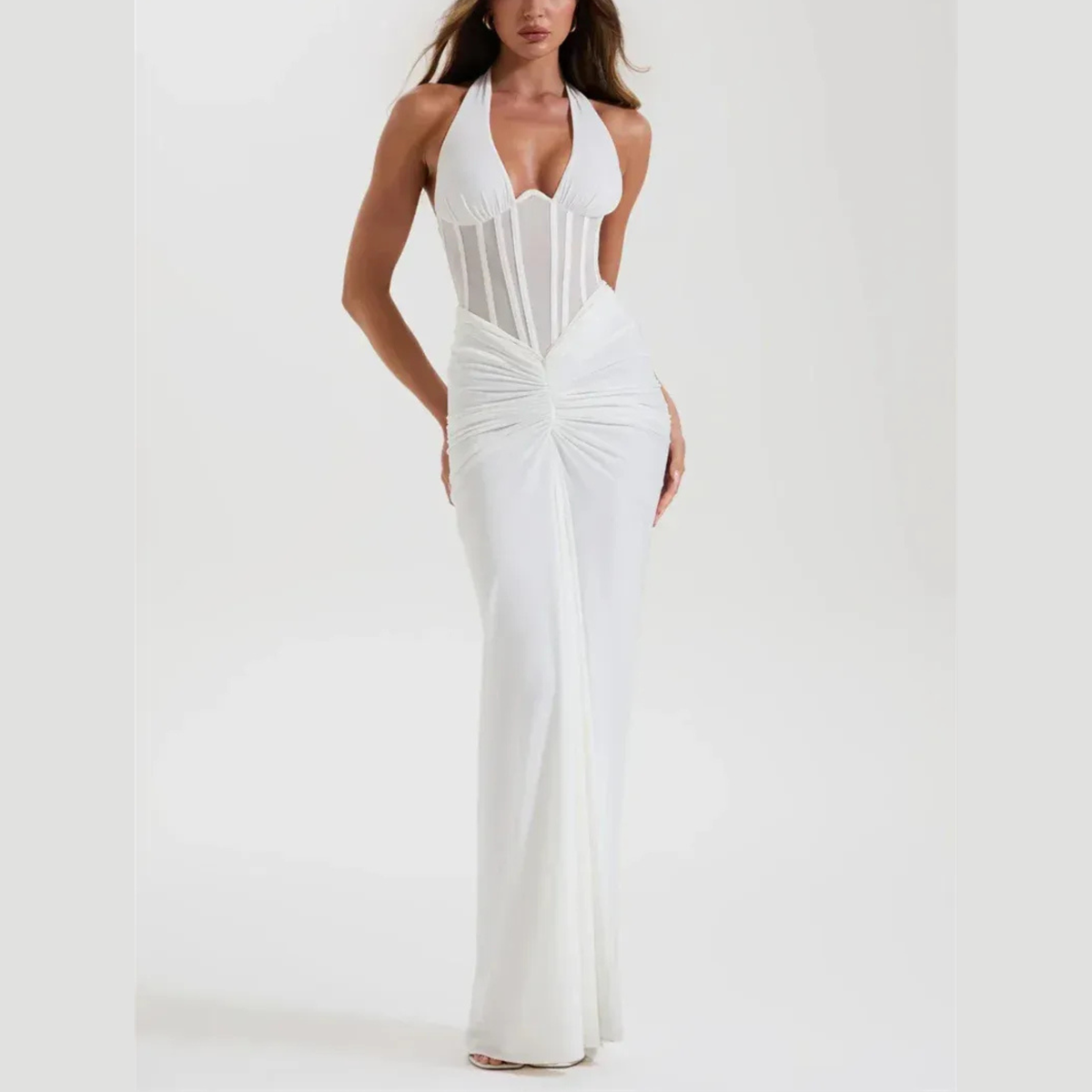 Nerina – Sheer Corset Style Halter Maxi Dress