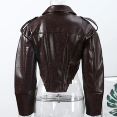 Zarelle – Cropped Faux Leather Zip Jacket