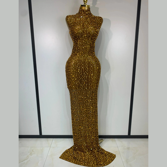 Aureliax – High Neck Crystal Rhinestone Gown