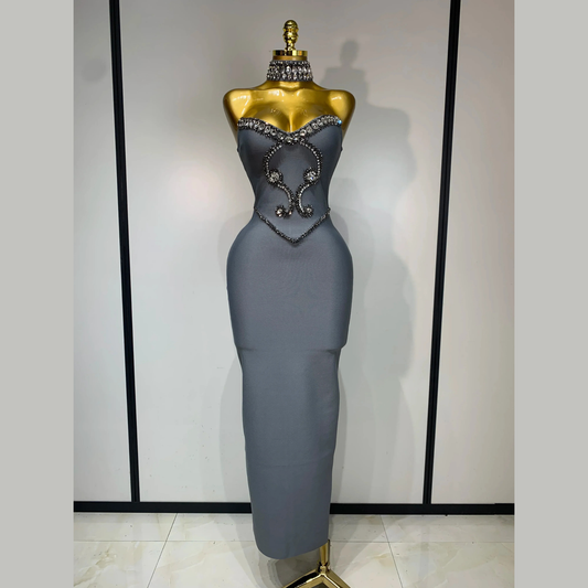 Avelyne - Embellished Strapless Bandage Dress