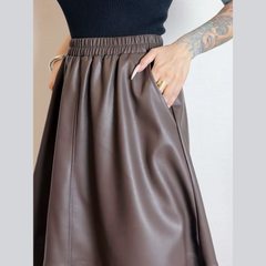 Celestina - Faux Leather A-Line Midi Skirt