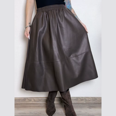 Celestina - Faux Leather A-Line Midi Skirt