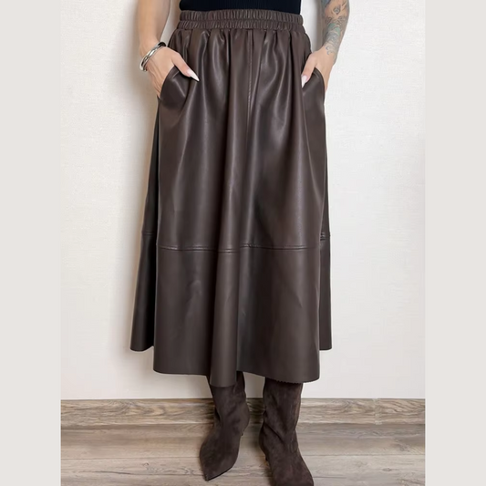 Celestina - Faux Leather A-Line Midi Skirt