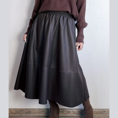 Celestina - Faux Leather A-Line Midi Skirt