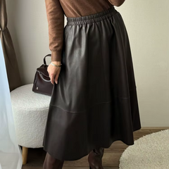 Celestina - Faux Leather A-Line Midi Skirt