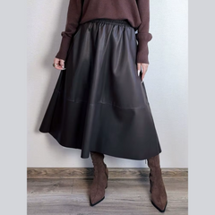 Celestina - Faux Leather A-Line Midi Skirt