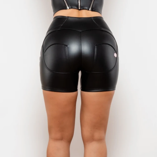 Cheeky Matte Black High Waist Faux Leather Butt Lift Shorts