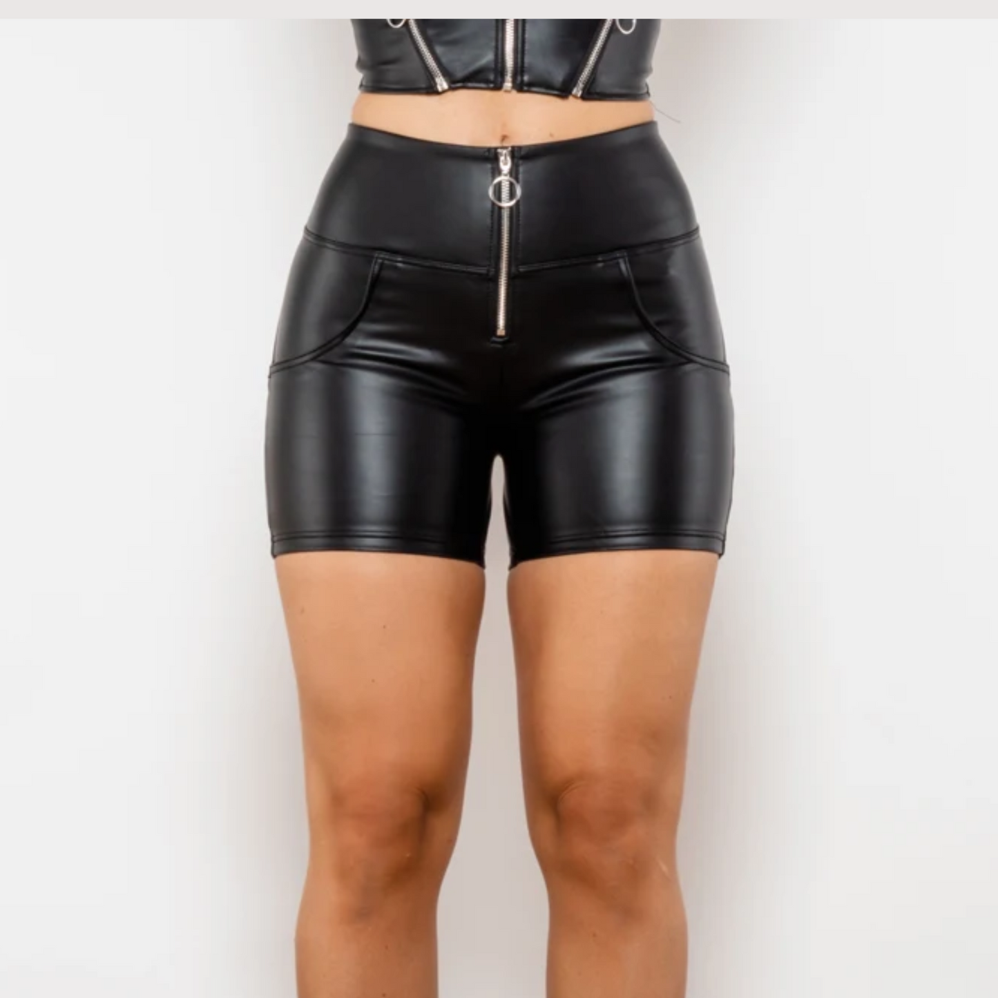 Cheeky Matte Black High Waist Faux Leather Butt Lift Shorts