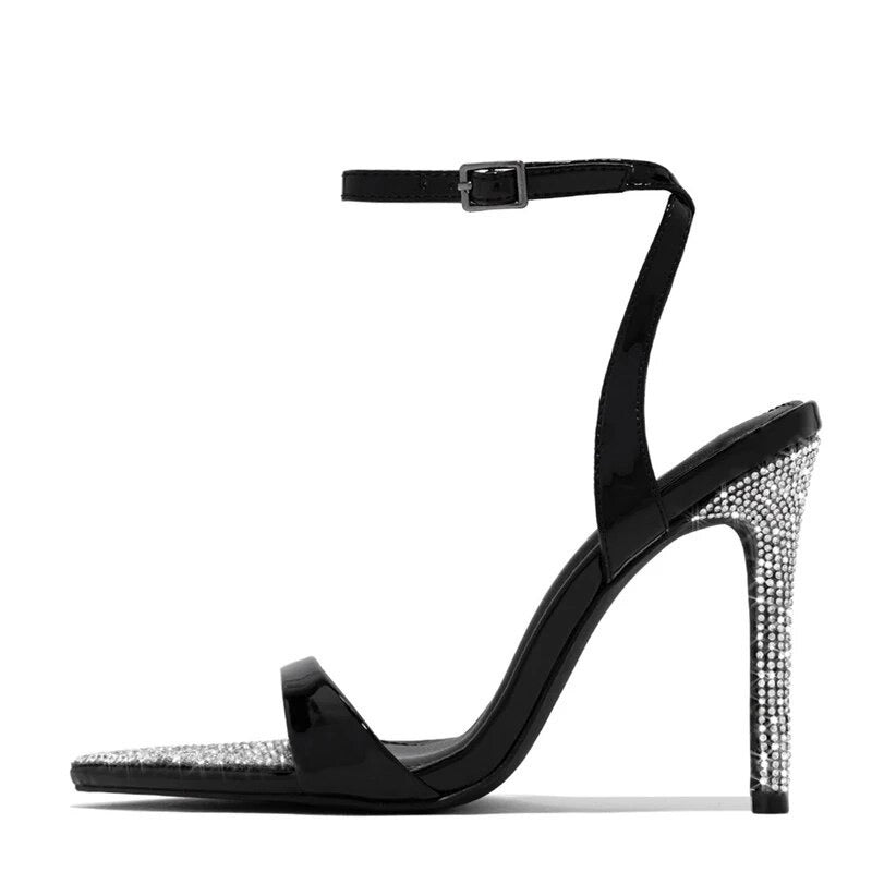 Crystal Pointed Toe Buckle Strap High Heels