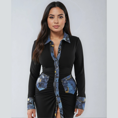 Maribel - Denim Contrast Maxi Dress