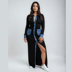 Maribel - Denim Contrast Maxi Dress