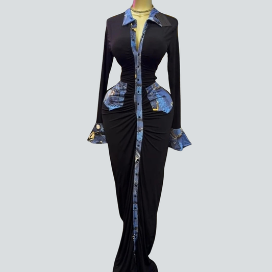 Maribel - Denim Contrast Maxi Dress