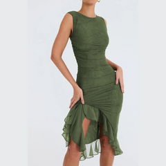 Grace - Green Ruffle Ruched Bodycon Dress