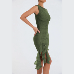 Grace - Green Ruffle Ruched Bodycon Dress