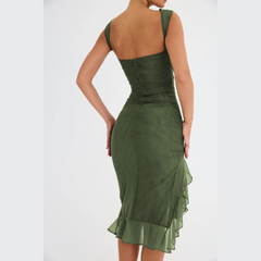 Grace - Green Ruffle Ruched Bodycon Dress