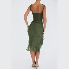 Grace - Green Ruffle Ruched Bodycon Dress