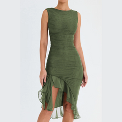 Grace - Green Ruffle Ruched Bodycon Dress