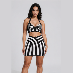 Alani - Set de dos piezas Falda de vendaje a rayas Halter