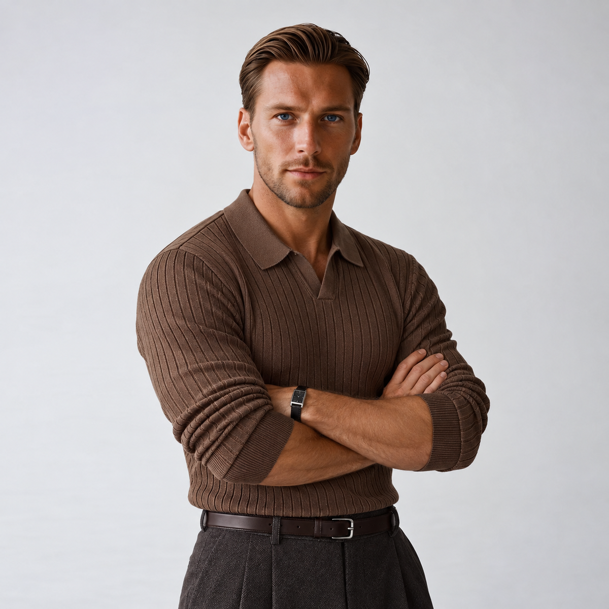 Rowan - Geripptes Strick-Poloshirt für Herren