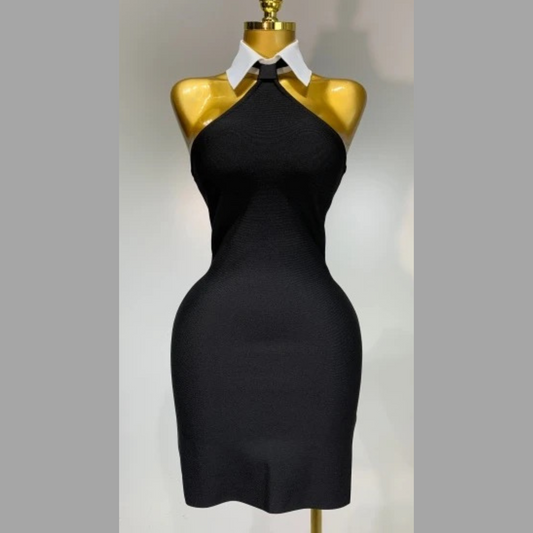 Kailany - Vestido de vendaje de cabestro de cuello negro