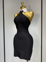 Kailany - Black Collared Halter Bandage Dress
