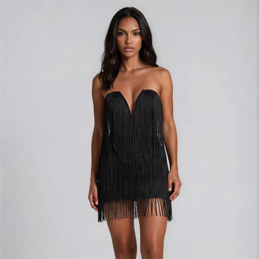 Xavielle – Fringe Strapless Bandage Dress
