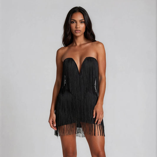 Xavielle – Fringe Strapless Bandage Dress