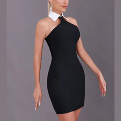 Kailany - Black Collared Halter Bandage Dress