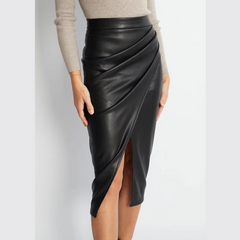 Matalia - High Waist Faux Leather Midi Skirt