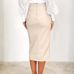 Matalia - High Waist Faux Leather Midi Skirt