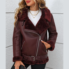 Pia - Burgundy Faux Leather & Fur Jacket