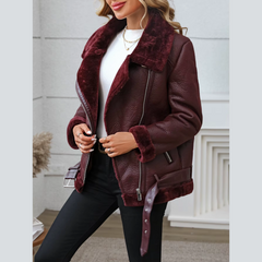 Pia - Burgundy Faux Leather & Fur Jacket